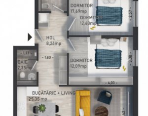 Apartament 3 camere | 77 mp | Baciu | zona Regal
