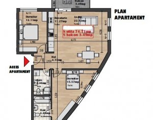Apartament 3 camere, semifinisat, balcon, parcare, 2 bai, Iris